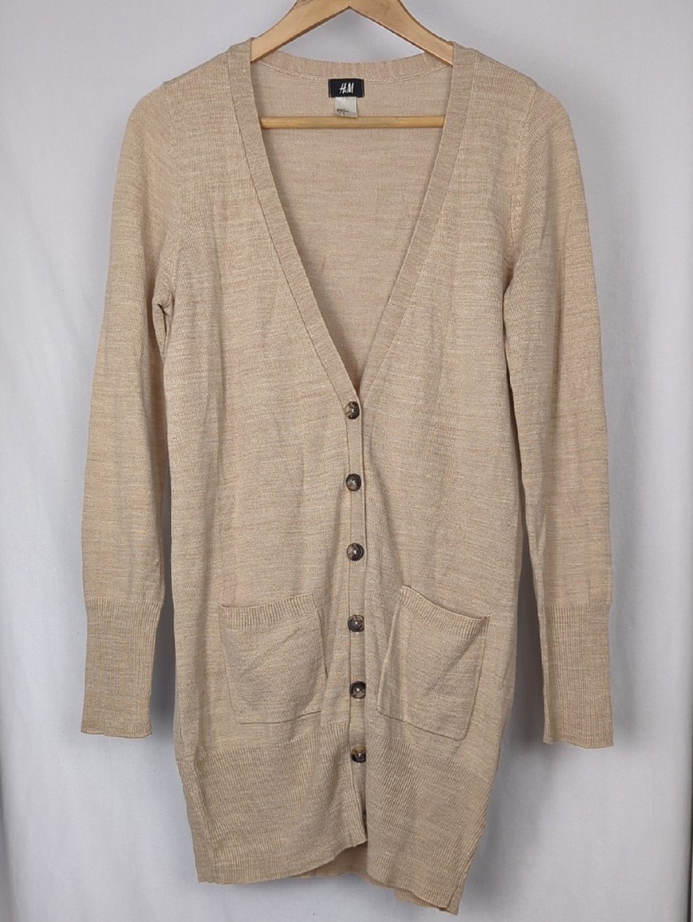 H&M Long Tan Button-Front Maxi Cardigan Sweater With Pockets